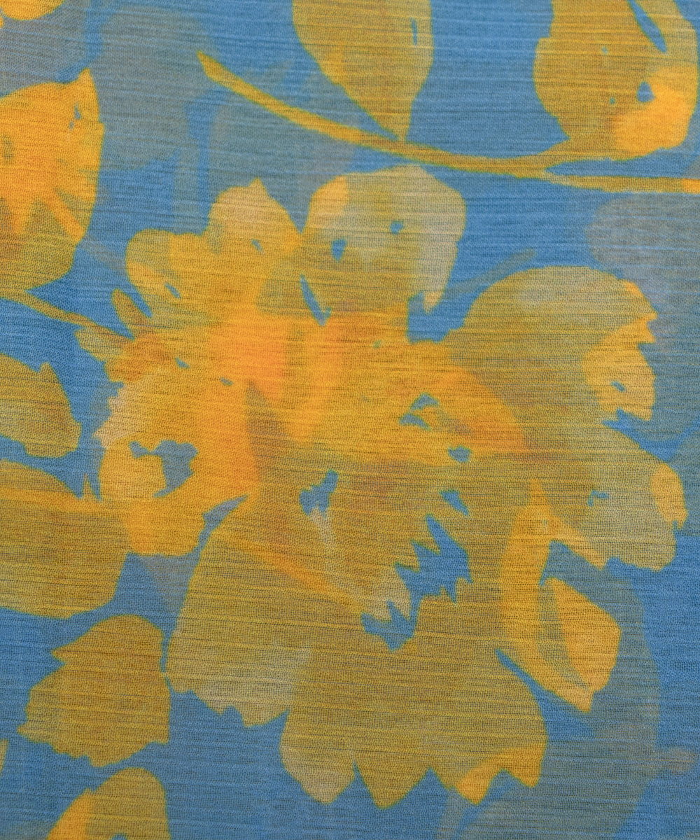 Blue Colour Floral Digital Print Chiffon Fabric