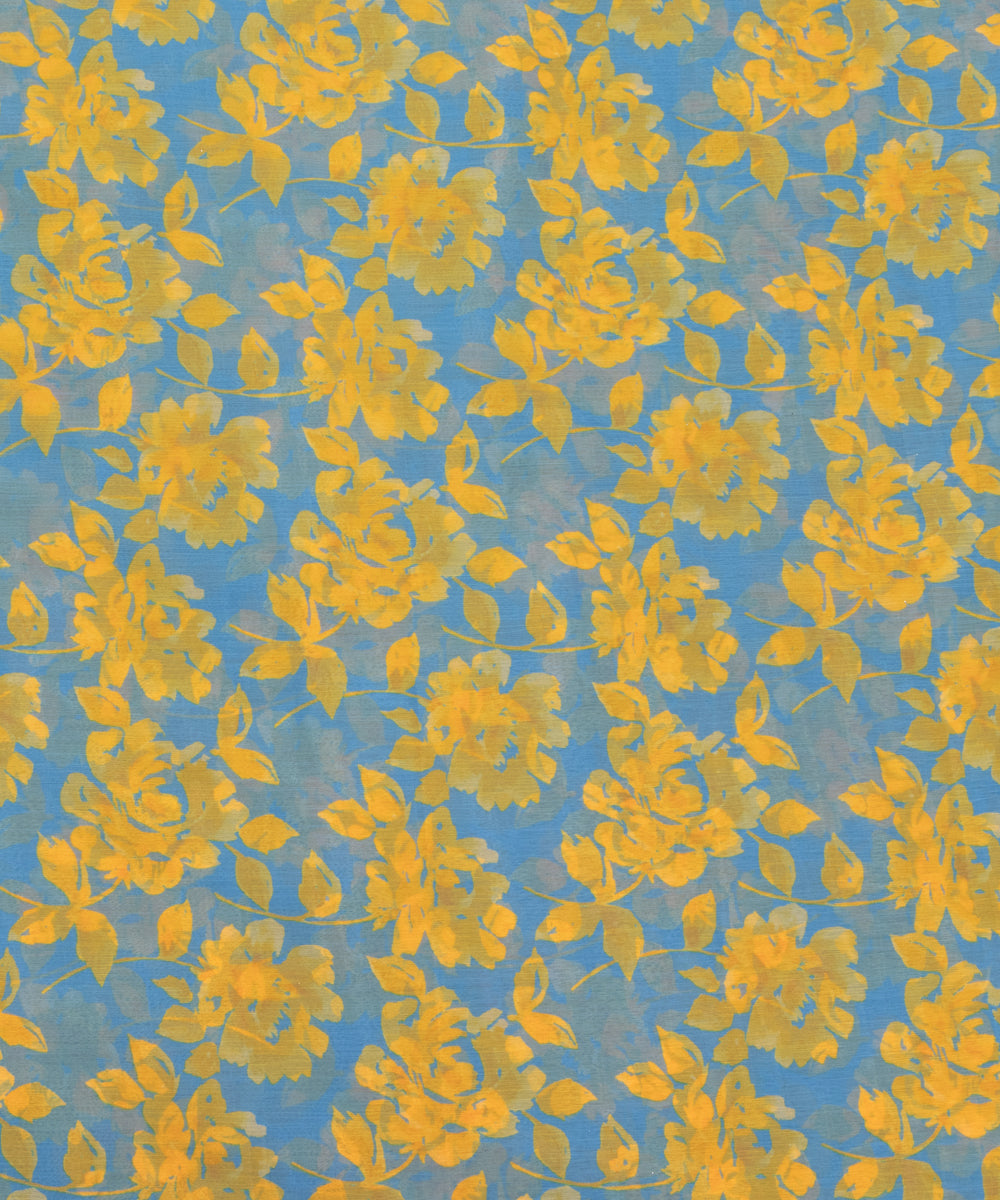 Blue Colour Floral Digital Print Chiffon Fabric