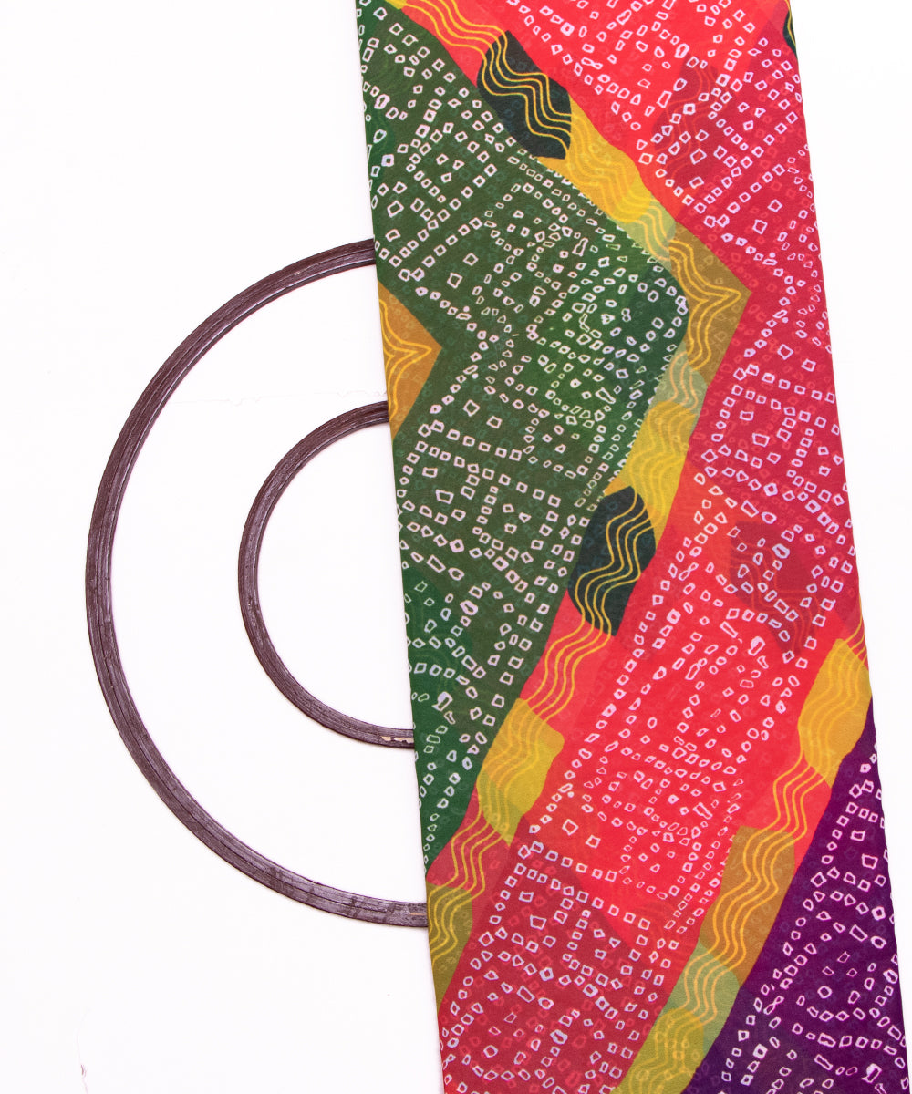 Pink Colour Bandhani Digital Print Georgette Fabric