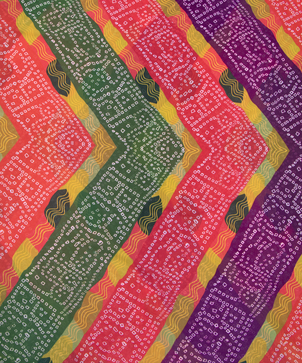 Pink Colour Bandhani Digital Print Georgette Fabric