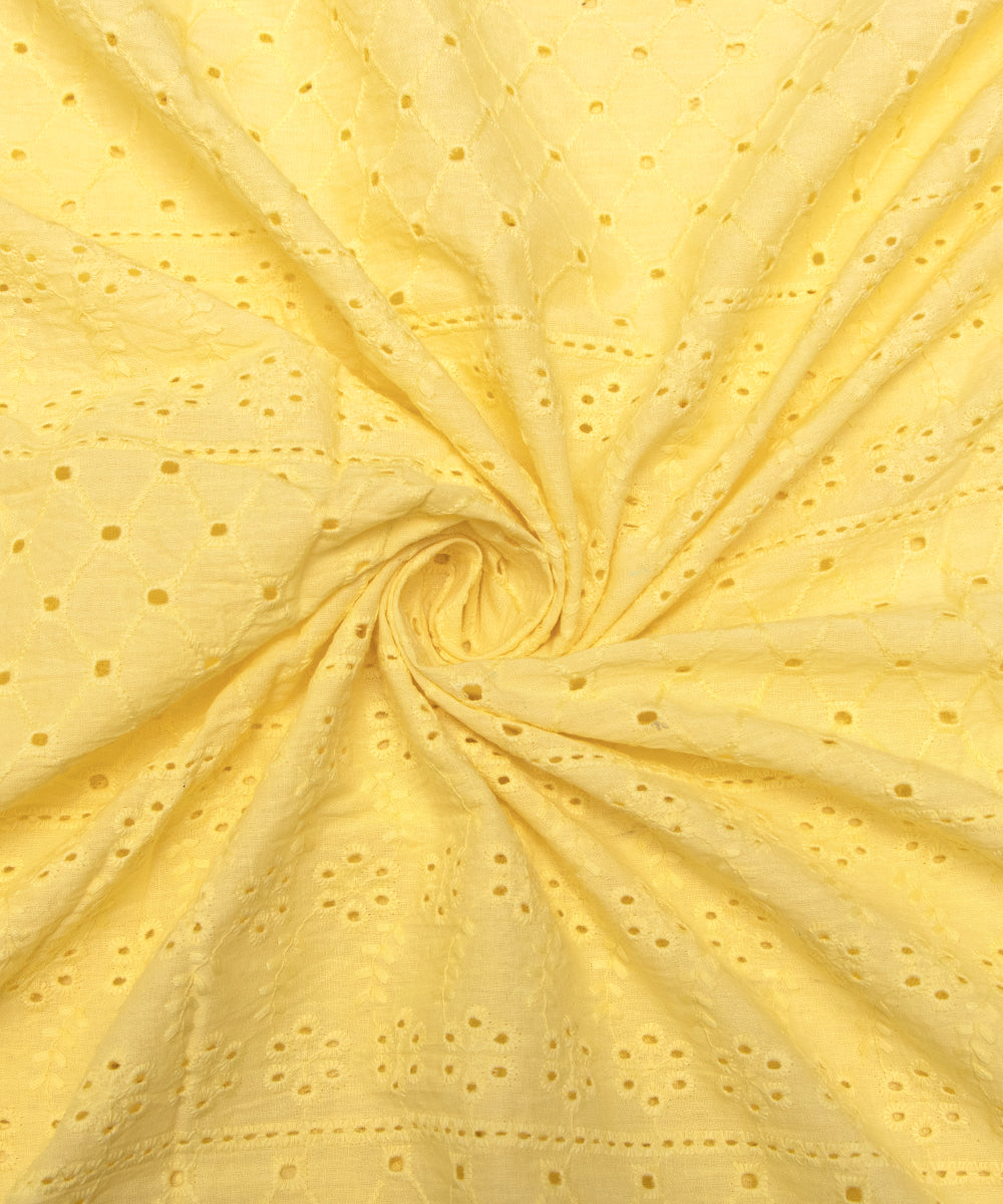 Yellow Colour  Plain Cotton Chikankari Embroidery Fabric