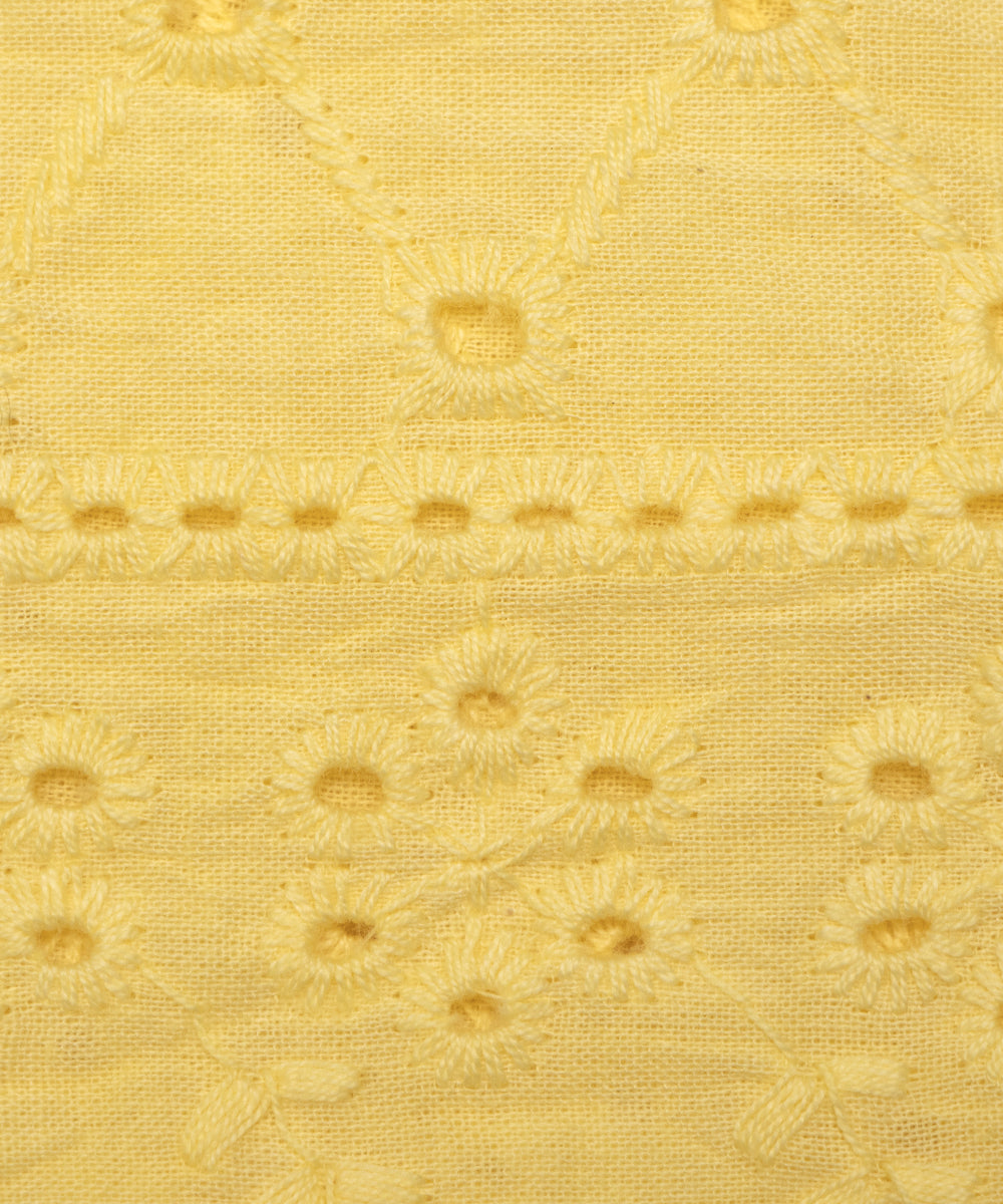 Yellow Colour  Plain Cotton Chikankari Embroidery Fabric