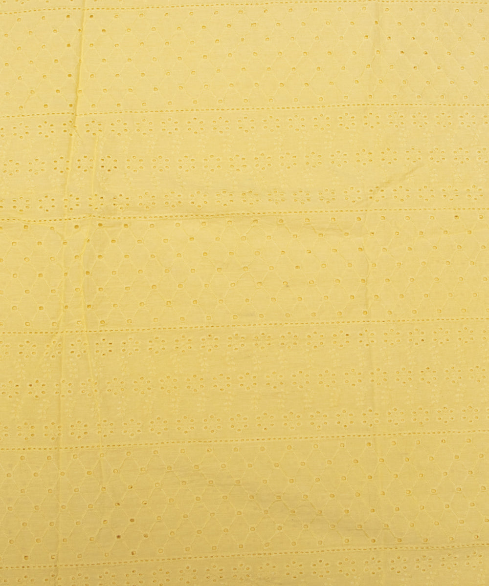 Yellow Colour  Plain Cotton Chikankari Embroidery Fabric