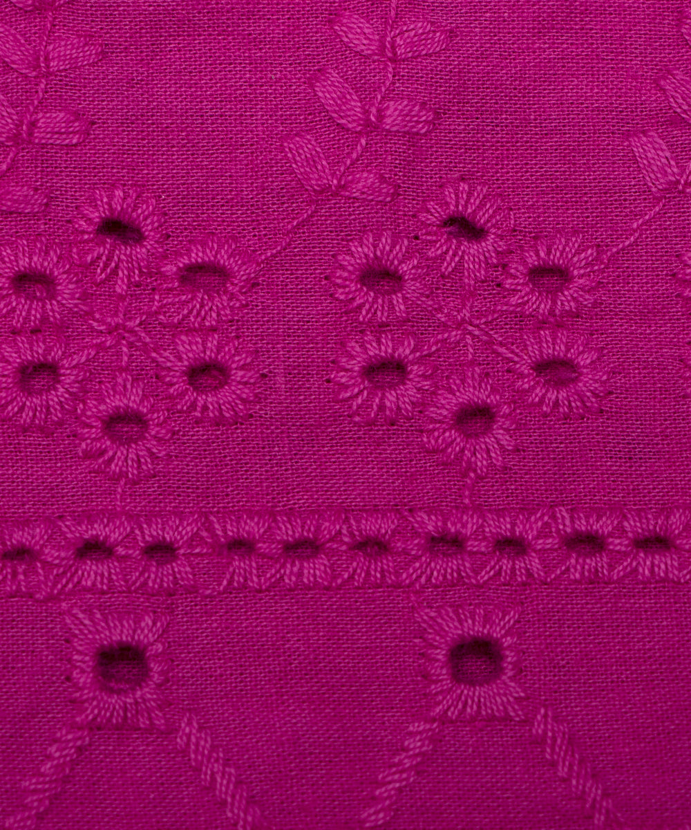 Purple Colour  Plain Cotton Chikankari Embroidery Fabric