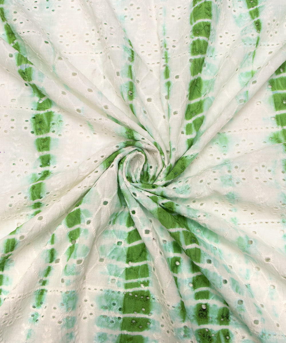 Green Color Tie-Dye Shibori Pattern Cotton Chikankari Embroidery Fabric