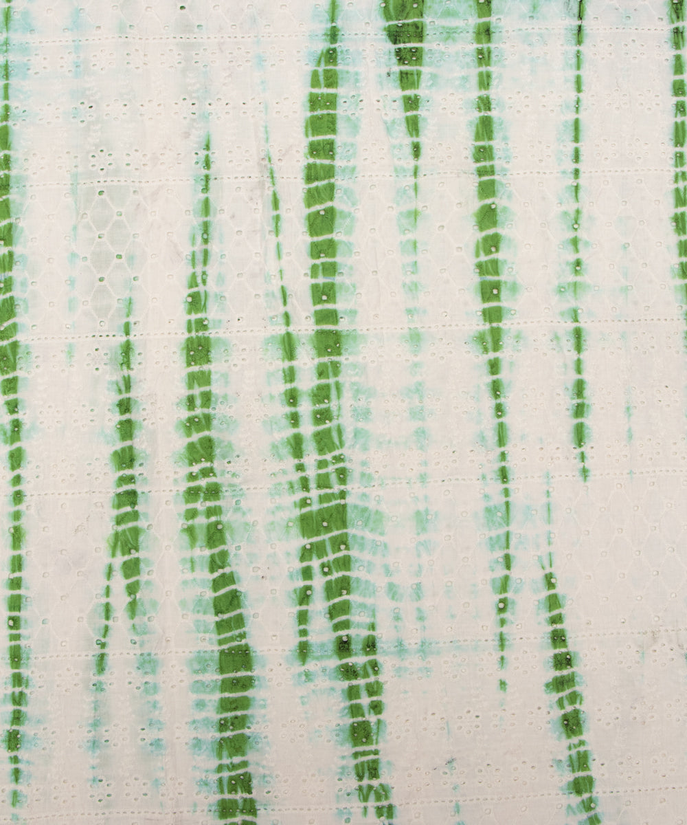 Green Color Tie-Dye Shibori Pattern Cotton Chikankari Embroidery Fabric