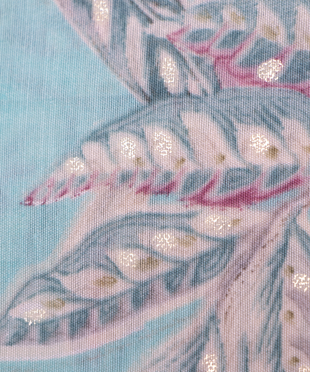 Light Blue Colour Leaf Print Viscose Modal Silk Fabric