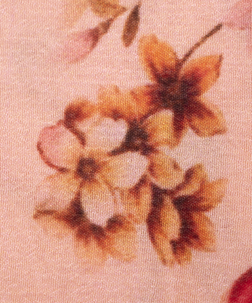 Light Peach Colour Digital Floral Print Viscose Chinon Silk Fabric