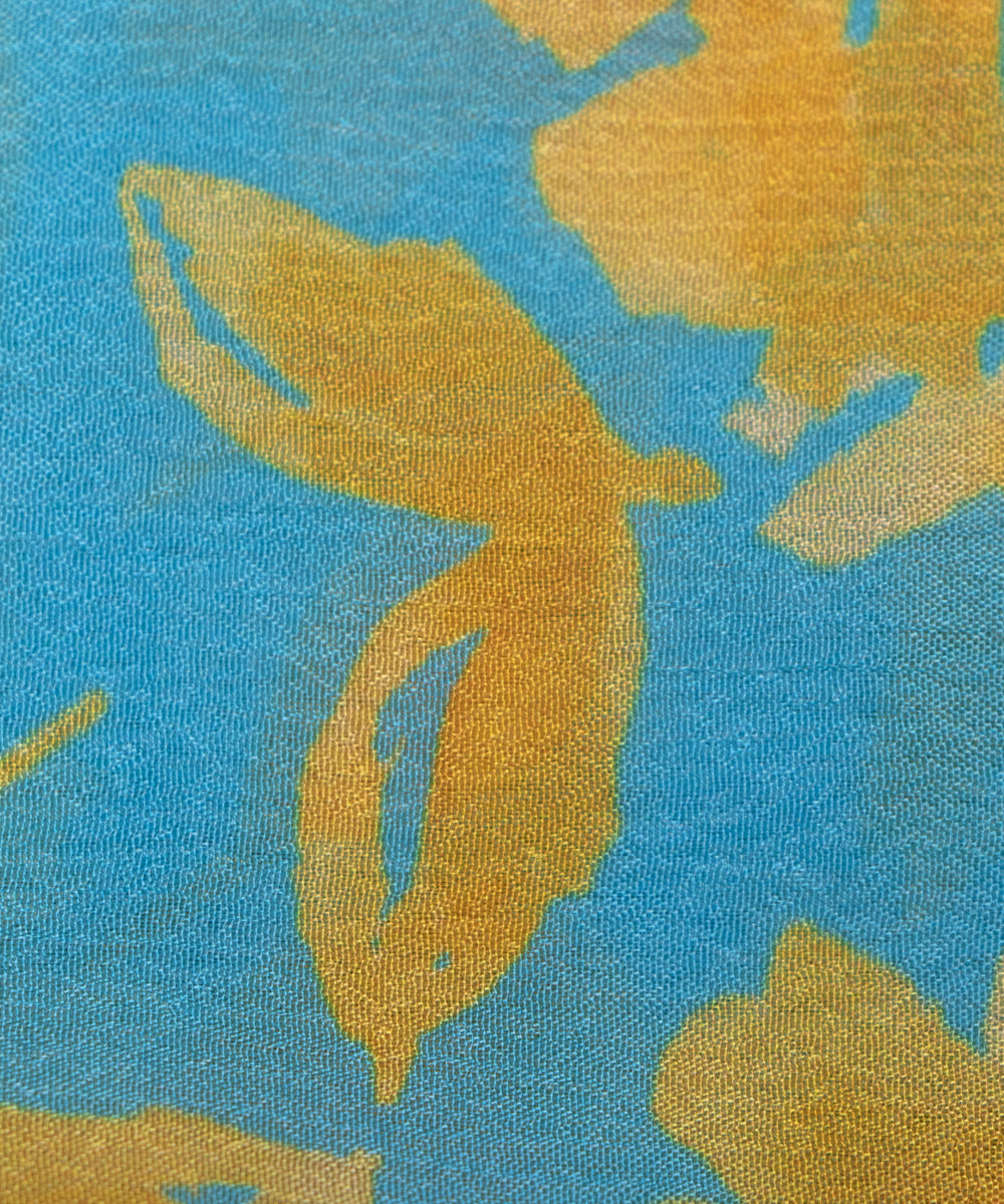 Blue Colour Digital Floral Print Viscose Chinon Silk Fabric