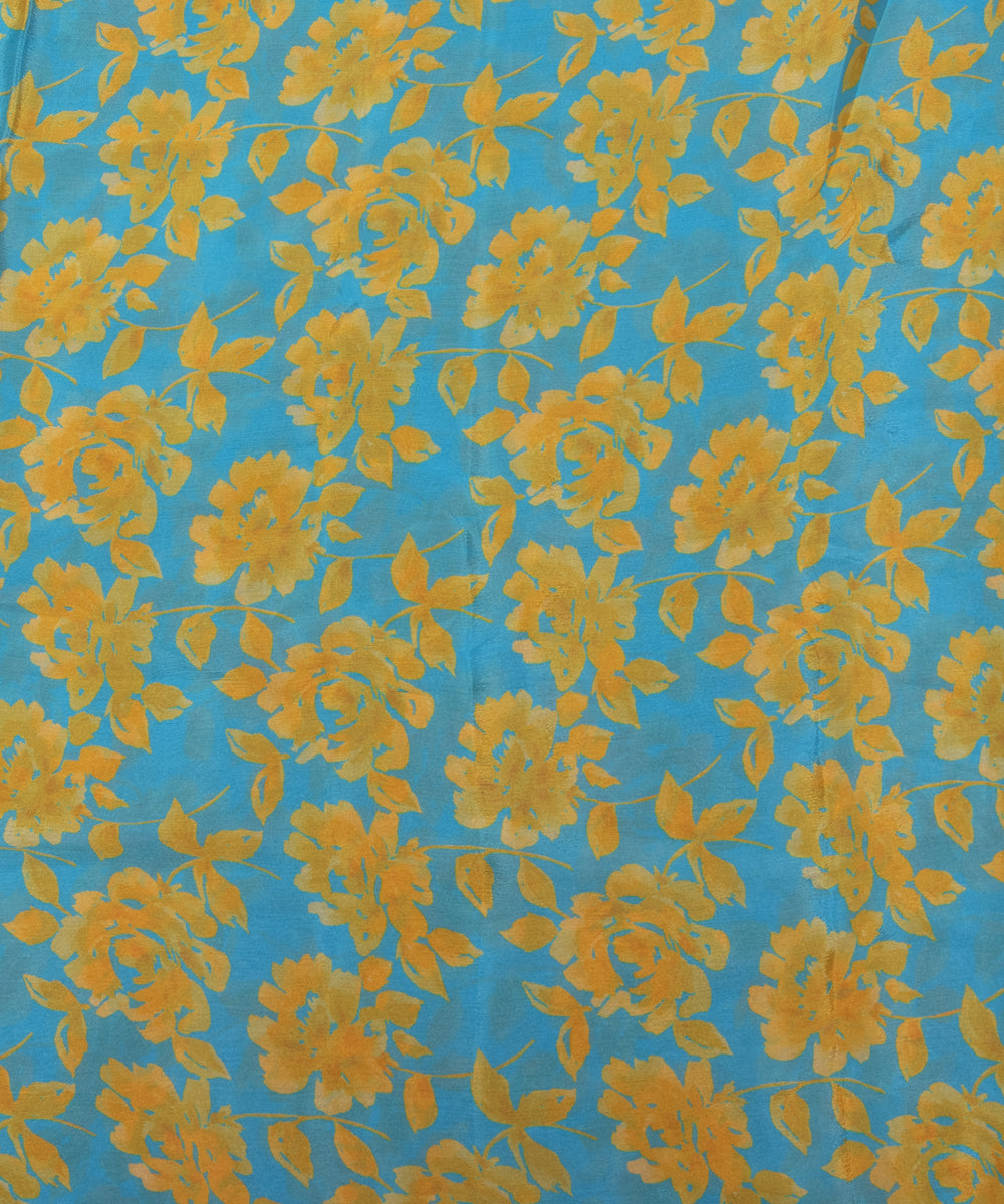 Blue Colour Digital Floral Print Viscose Chinon Silk Fabric