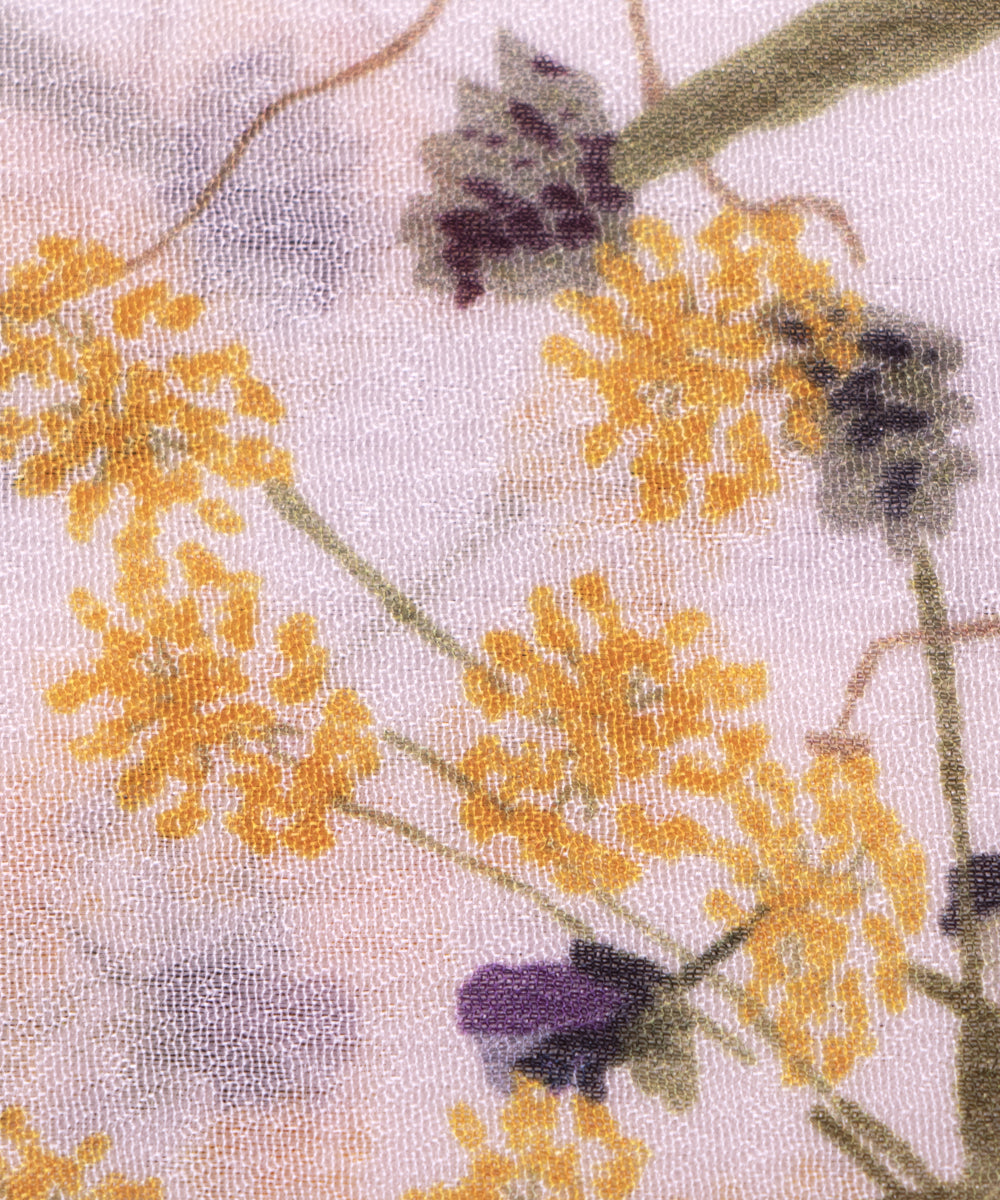 White Colour Digital Floral Print Viscose Chinon Silk Fabric