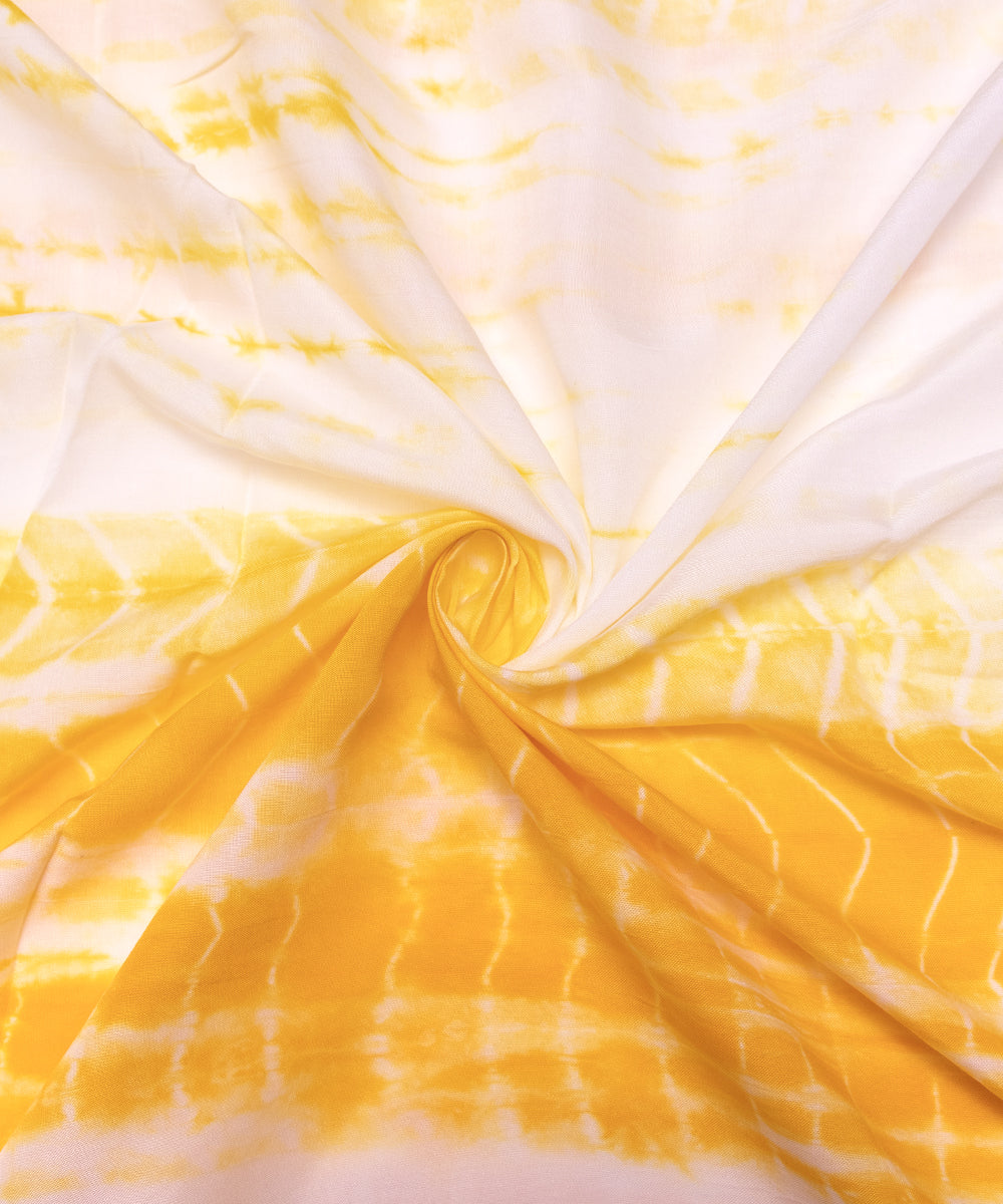 Yellow Colour Hand Tie Dye Shibori Pattern Muslin Fabric