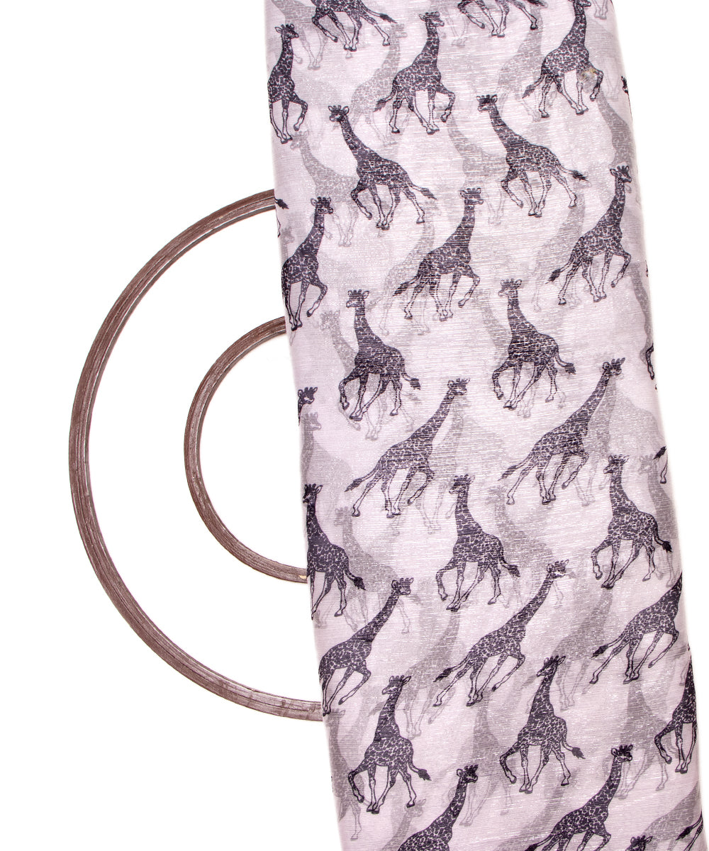 White Colour Giraffe Print Pure Chiffon Lurex Fabric