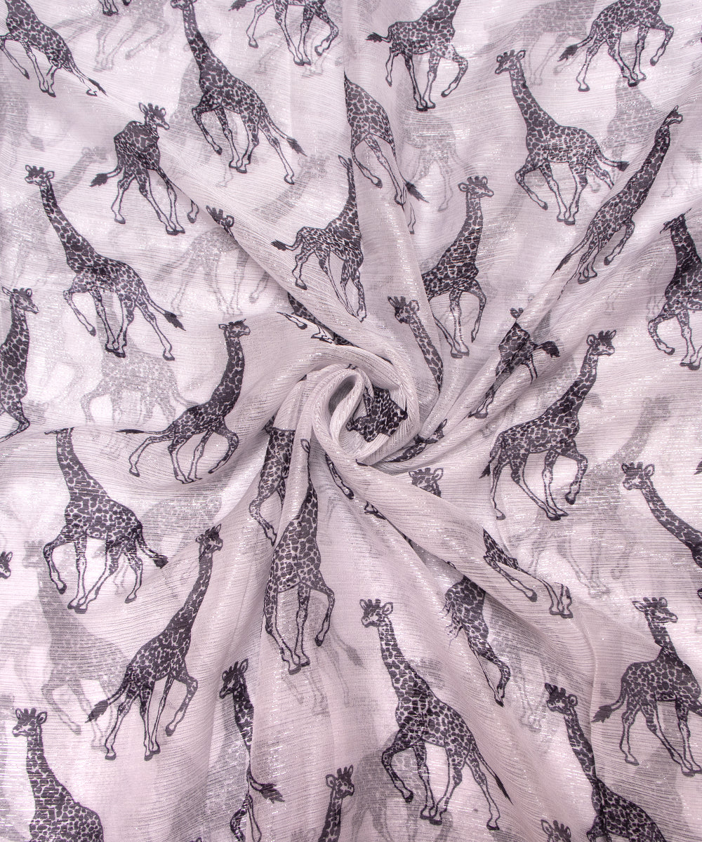 White Colour Giraffe Print Pure Chiffon Lurex Fabric