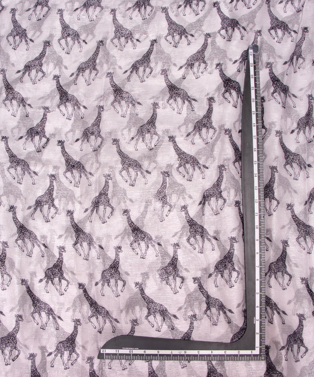 White Colour Giraffe Print Pure Chiffon Lurex Fabric