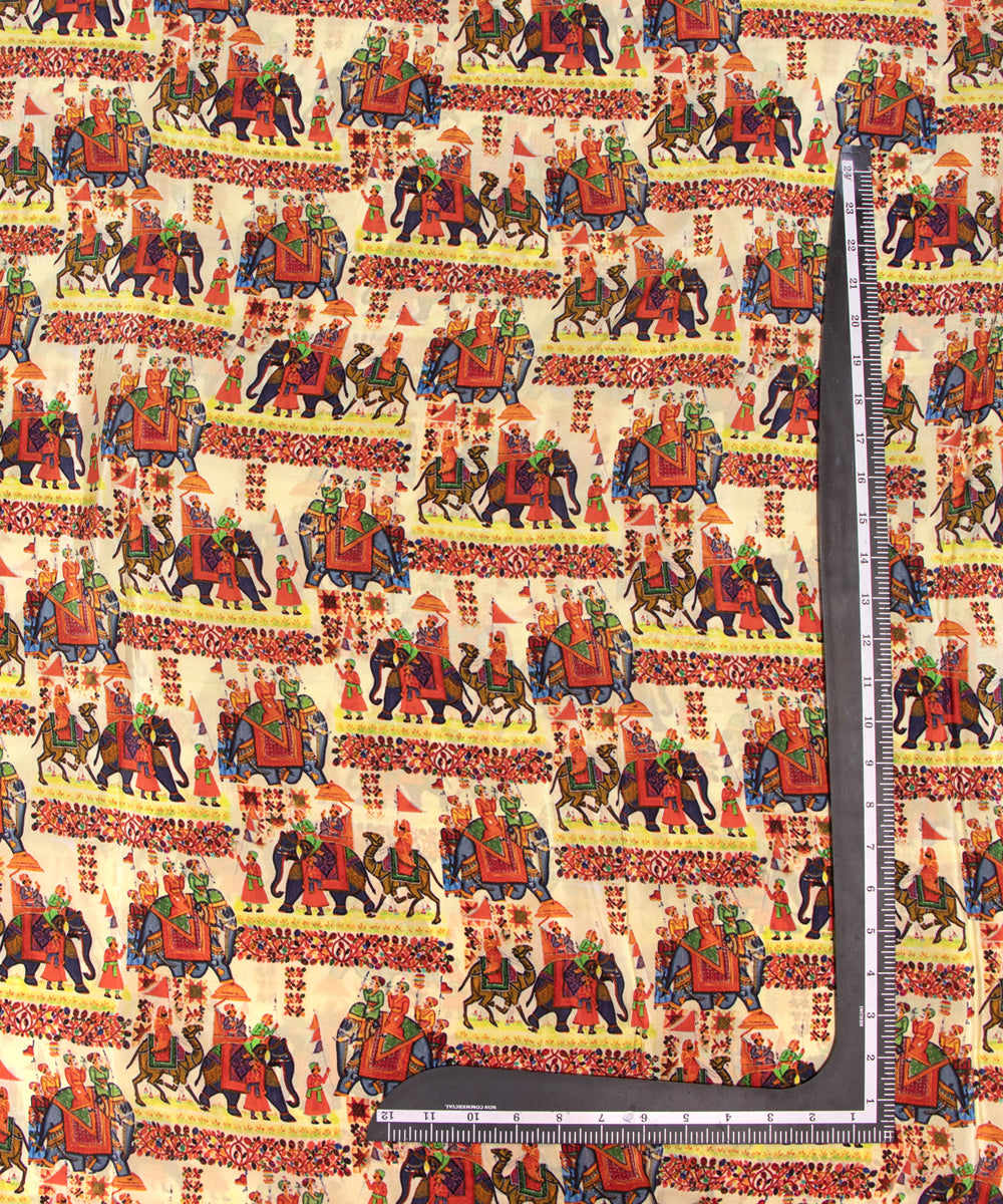 Off White Colour Mughal Print Pure Natural Crepe Fabric