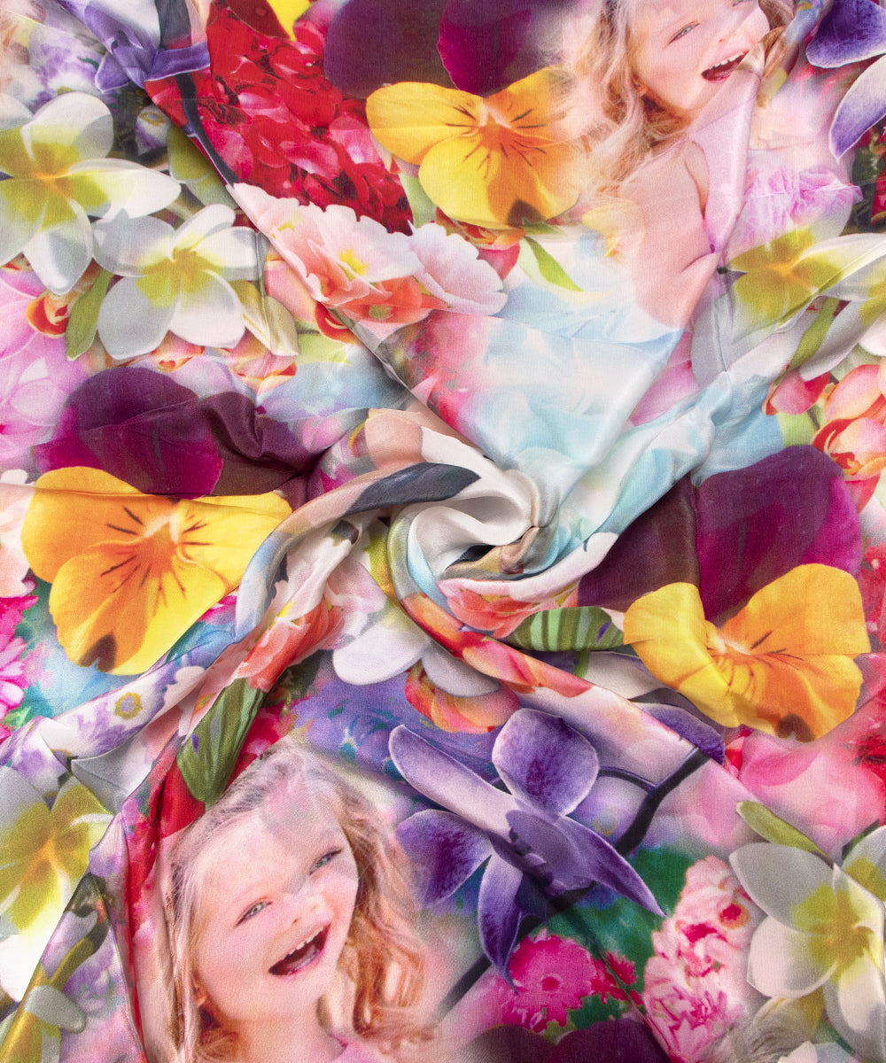 Multi Colour Kids Print Pure Natural Crepe Fabric