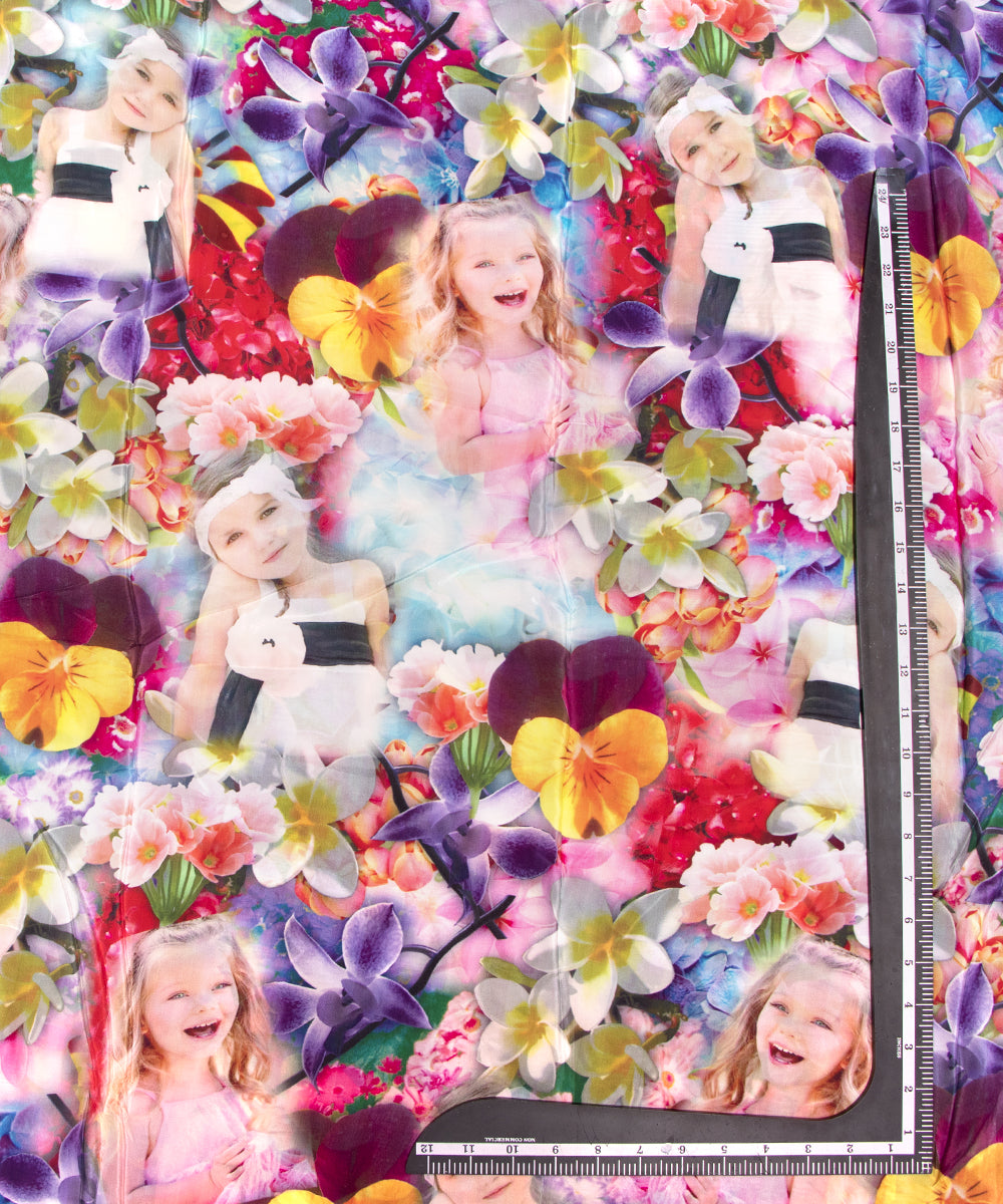 Multi Colour Kids Print Pure Natural Crepe Fabric