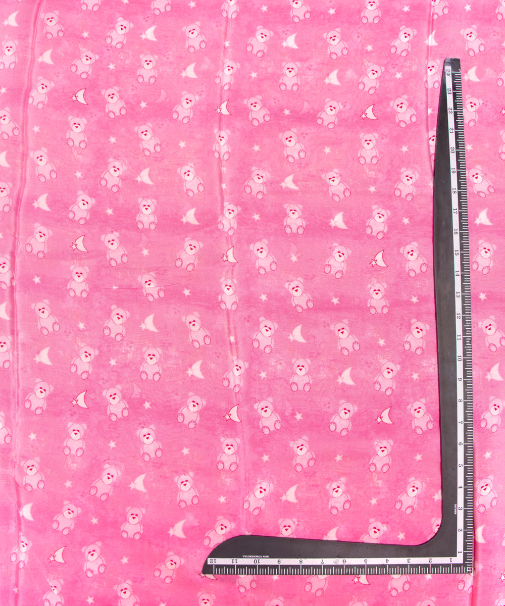 Pink Colour Kids Print Pure Natural Crepe Fabric