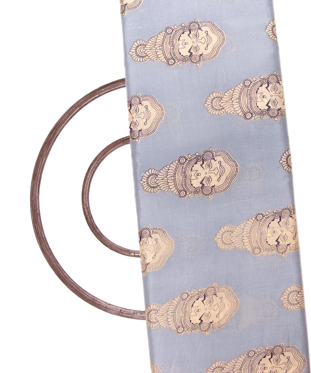Light Grey Colour Manipuri Print Pure Natural Crepe Fabric