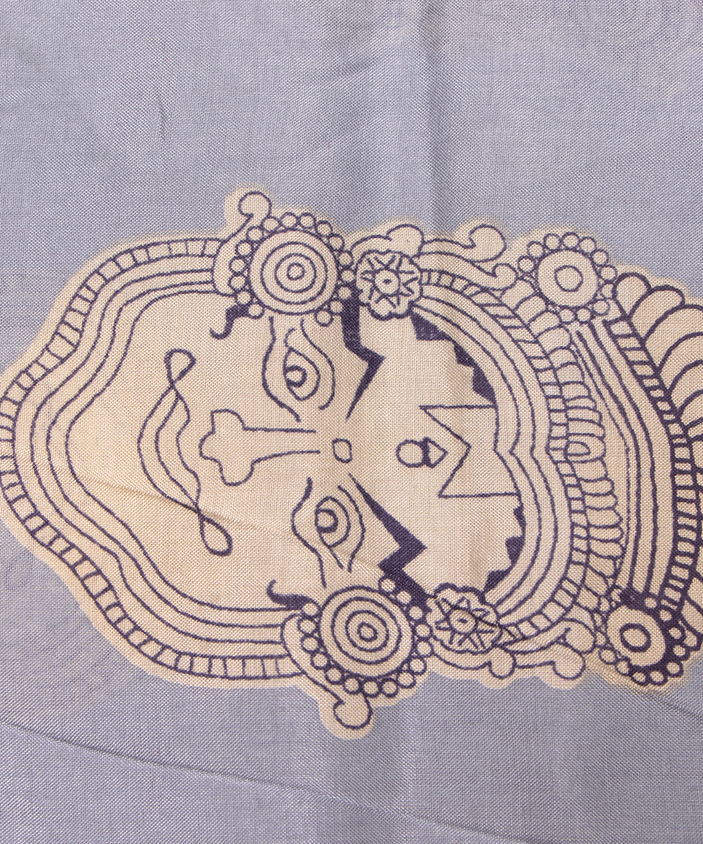 Light Grey Colour Manipuri Print Pure Natural Crepe Fabric