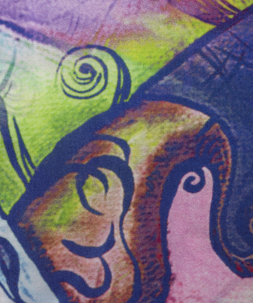 Multi Colour Quirky Print Pure Natural Crepe Fabric