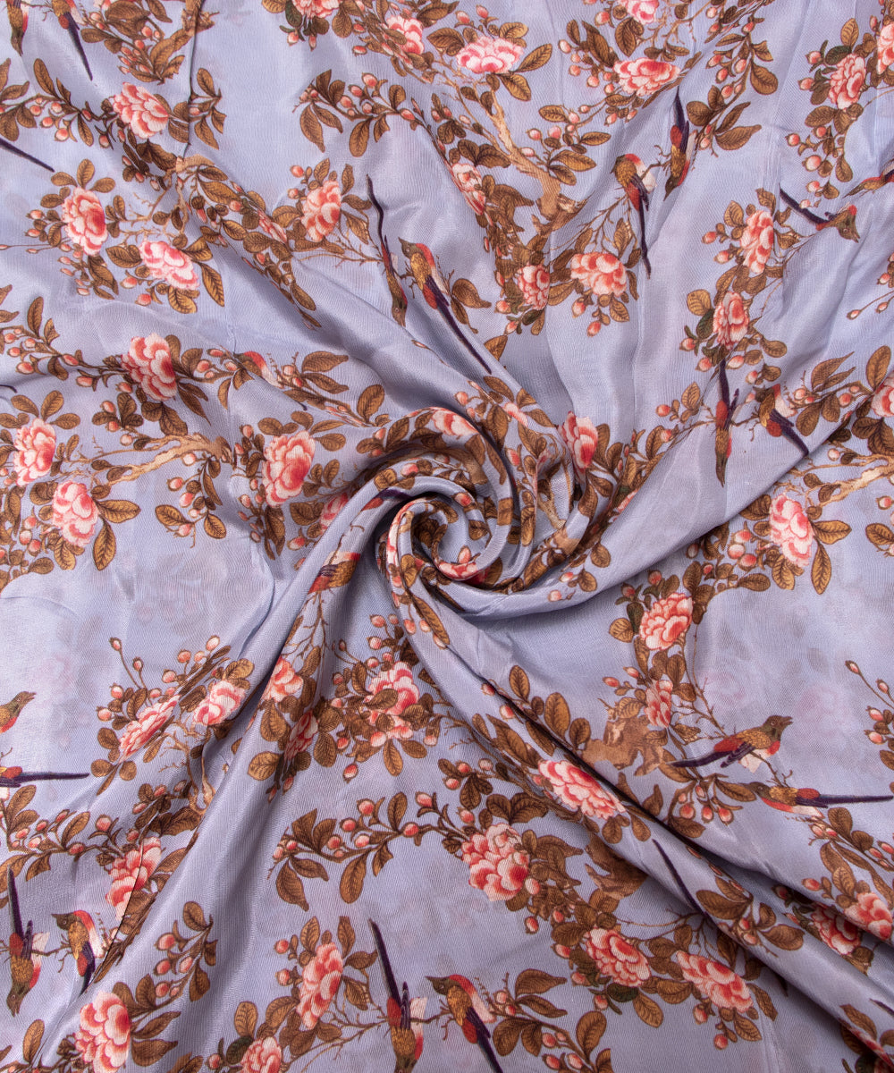 Grey Colour Floral Print Pure Natural Crepe Fabric