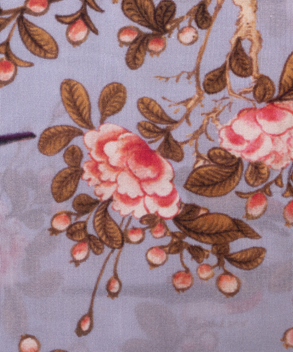 Grey Colour Floral Print Pure Natural Crepe Fabric