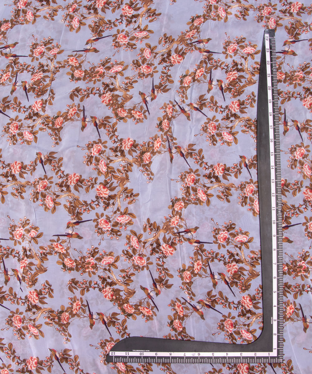 Grey Colour Floral Print Pure Natural Crepe Fabric