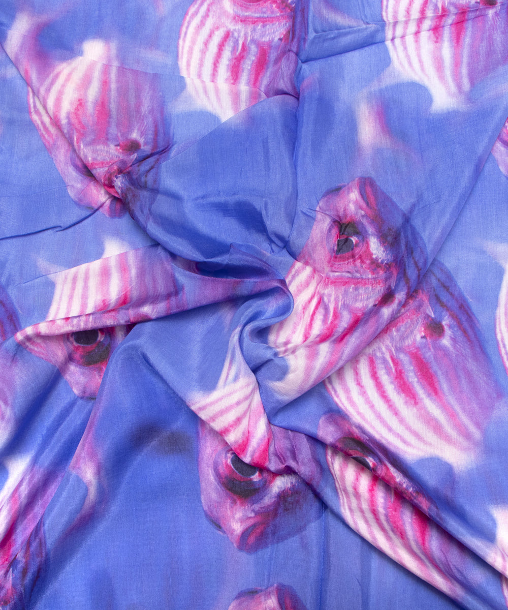 Light Blue Clour Kids Print Digital Printed Pure Muslin Fabric