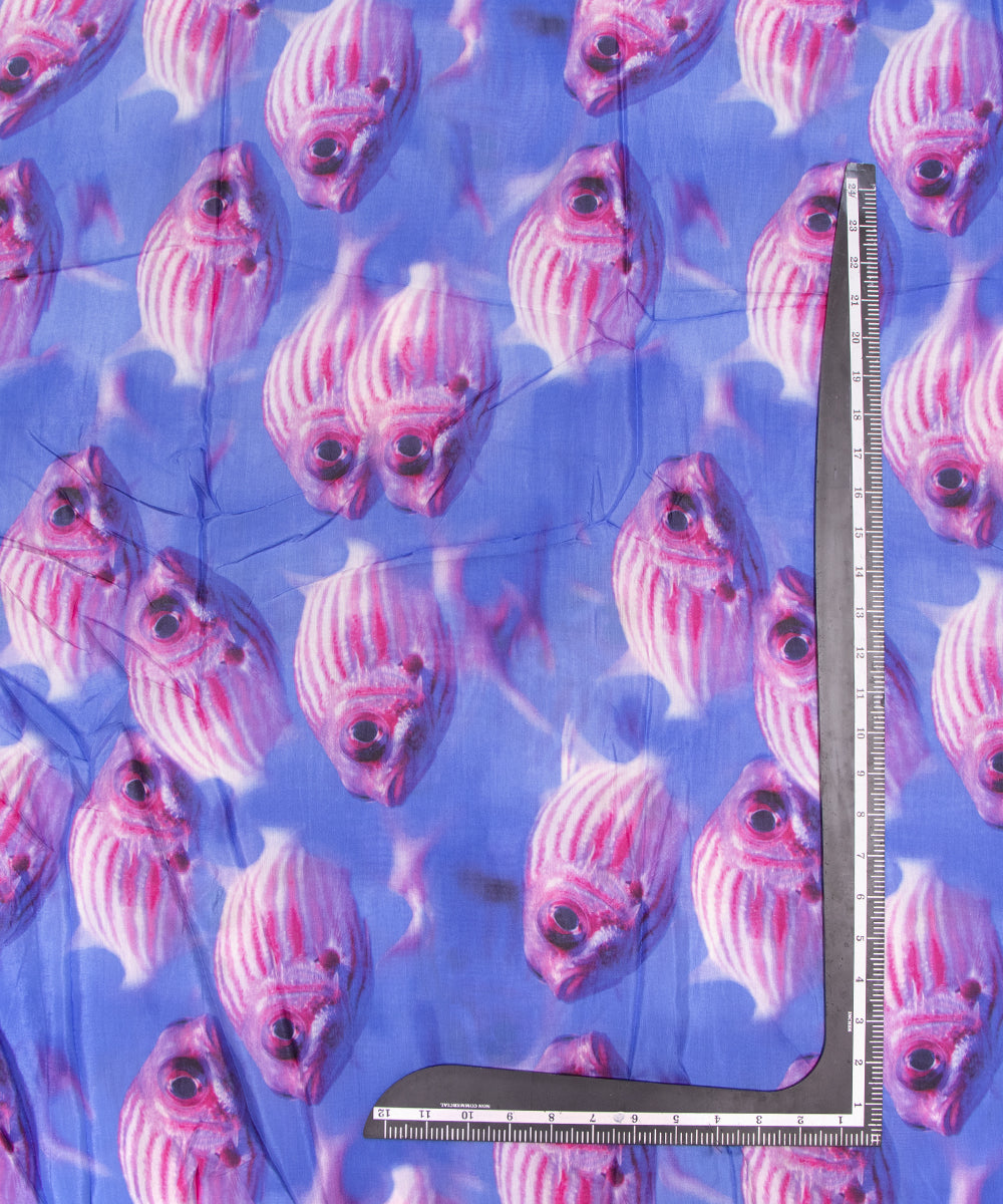 Light Blue Clour Kids Print Digital Printed Pure Muslin Fabric