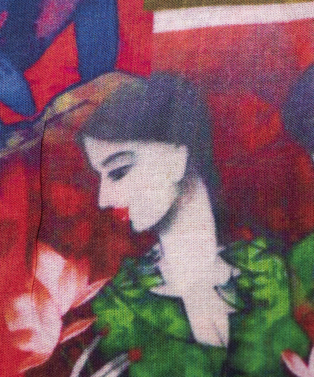 Multi Colour Figure Print Digital Printed Pure Muslin Fabric