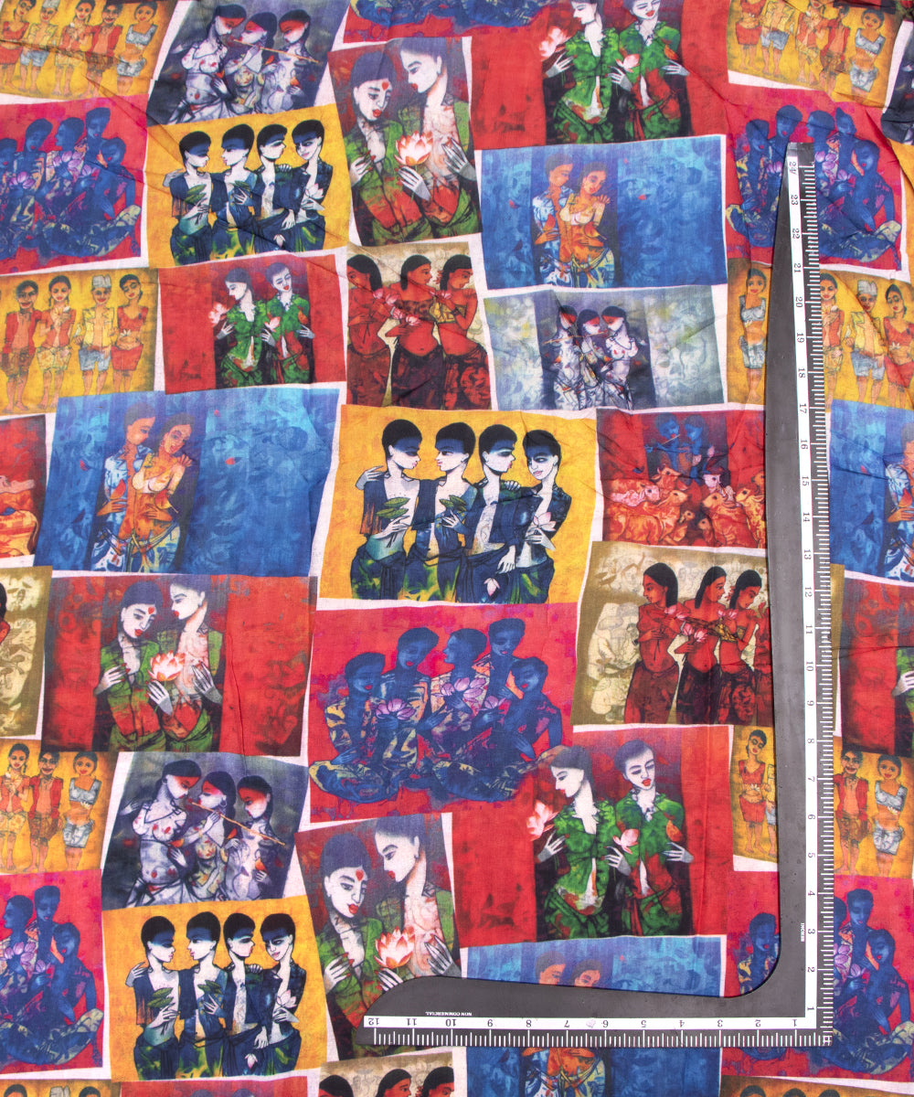 Multi Colour Figure Print Digital Printed Pure Muslin Fabric
