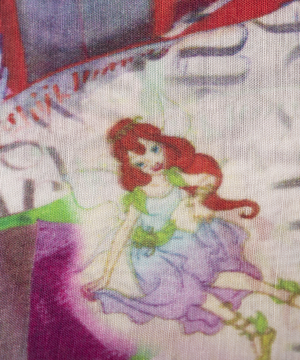 Light Grey Colour Kids Print Digital Printed Pure Muslin Fabric