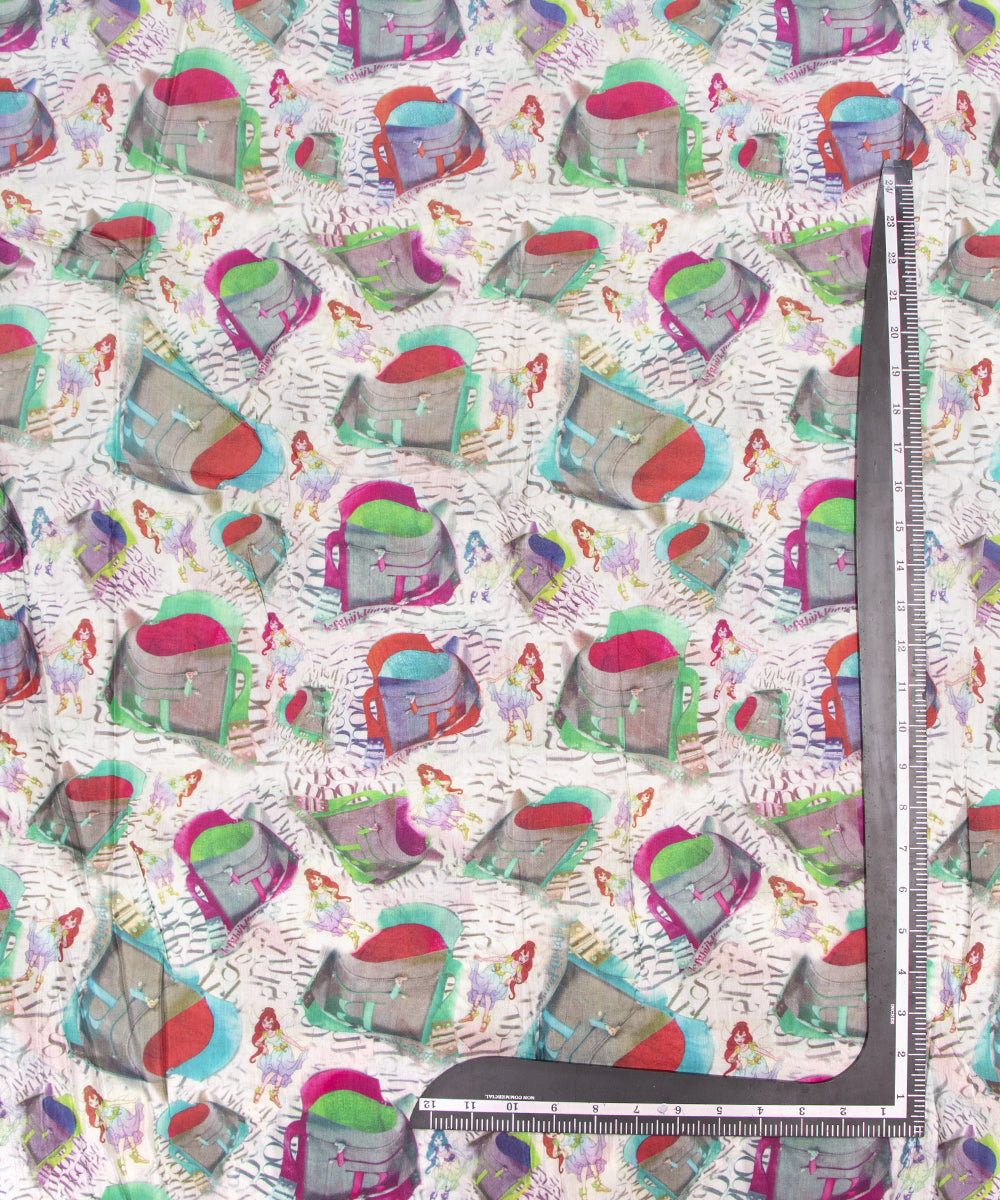 Light Grey Colour Kids Print Digital Printed Pure Muslin Fabric
