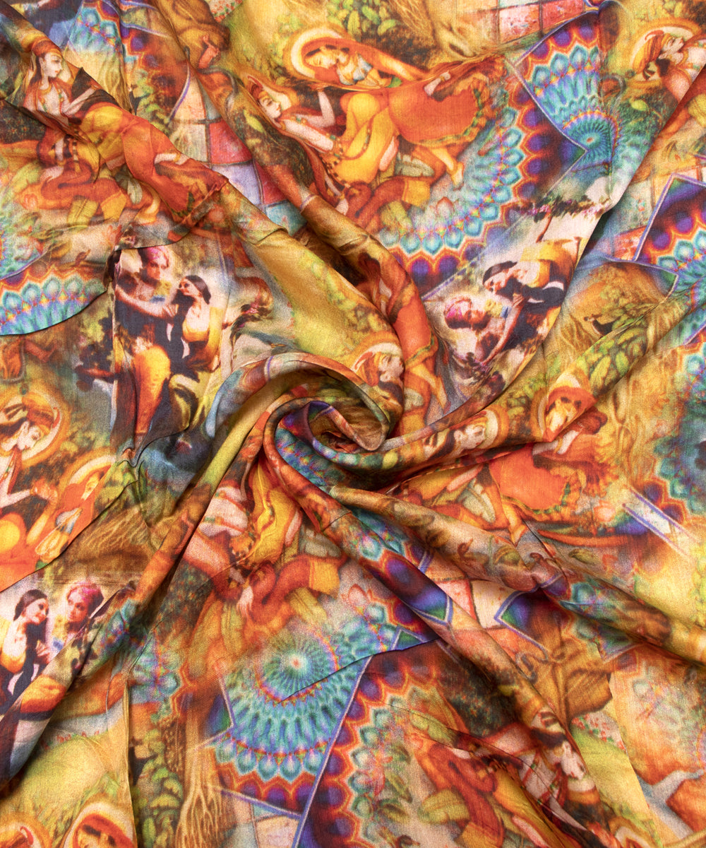 Multi Colour Figure Digital Printed Pure Muslin Fabric