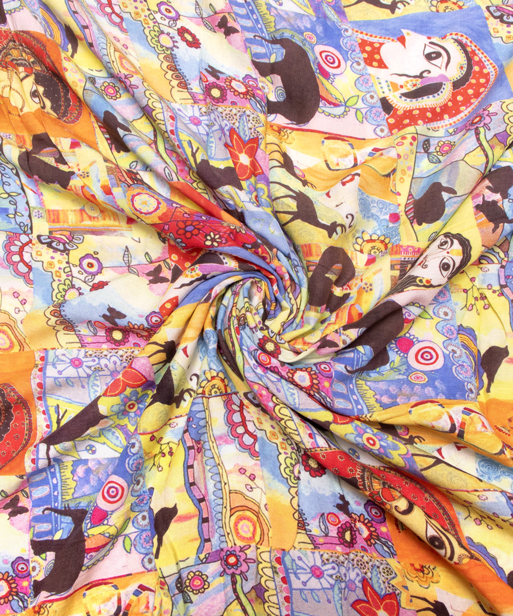 Multi Colour Kids Digital Print Muslin Fabric
