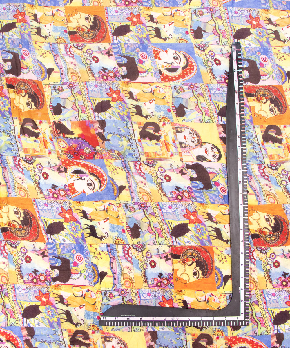 Multi Colour Kids Digital Print Muslin Fabric