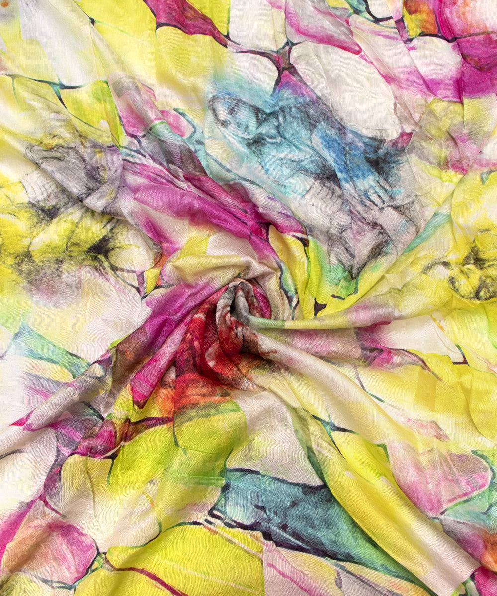 Yellow Colour Figure Digital Printed Pure Muslin Fabric