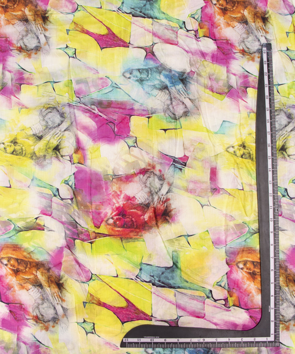 Yellow Colour Figure Digital Printed Pure Muslin Fabric
