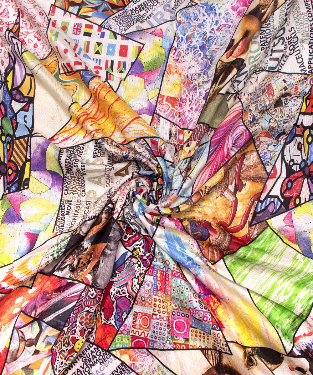 Multi Colour Abstarct Digital Print Muslin Fabric
