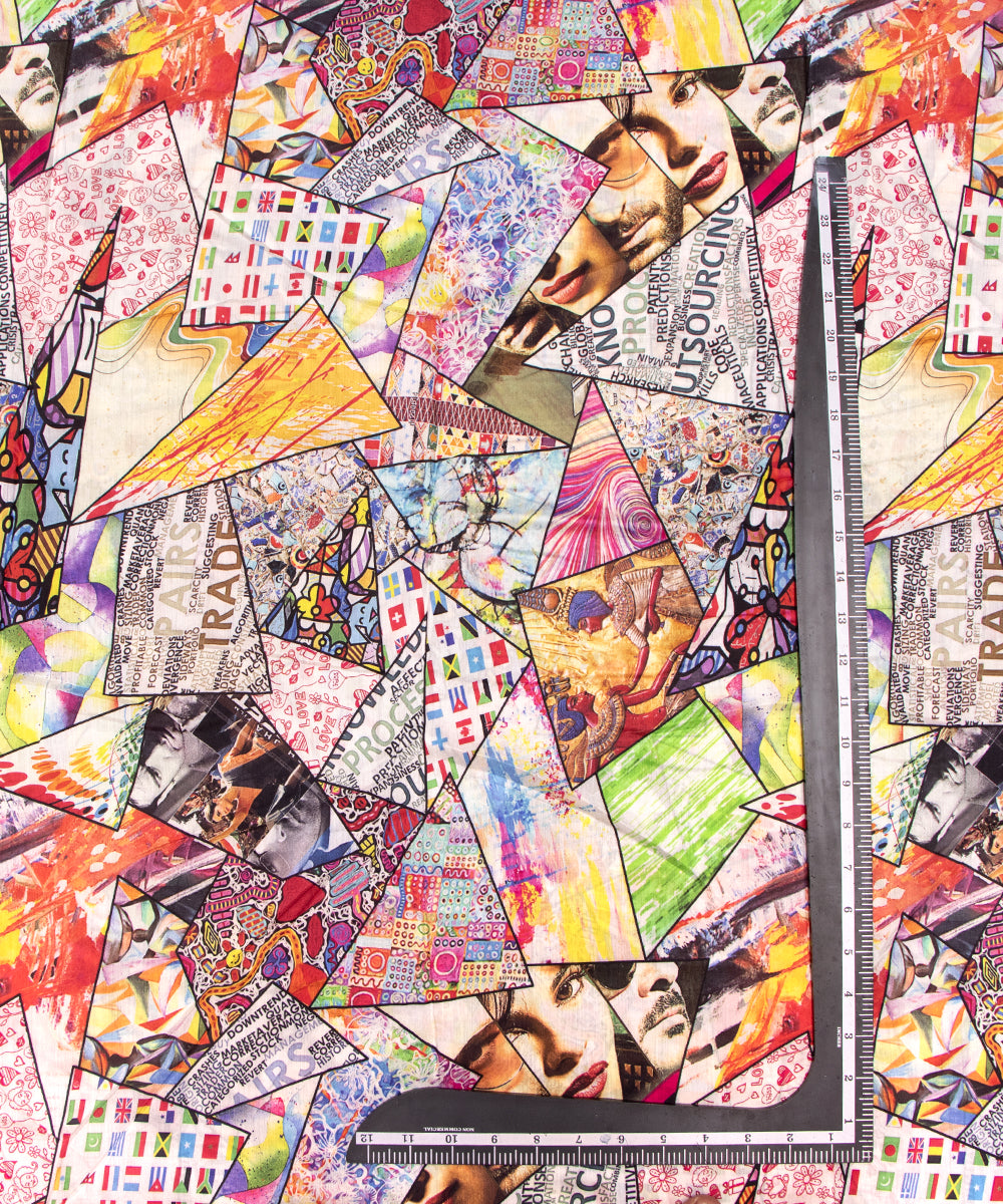 Multi Colour Abstarct Digital Print Muslin Fabric