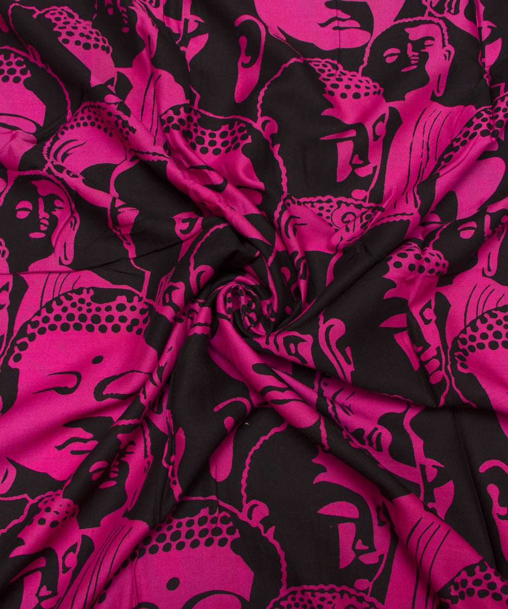 Fuchsia Colour Buddha Digital Printed Pure Muslin Fabric