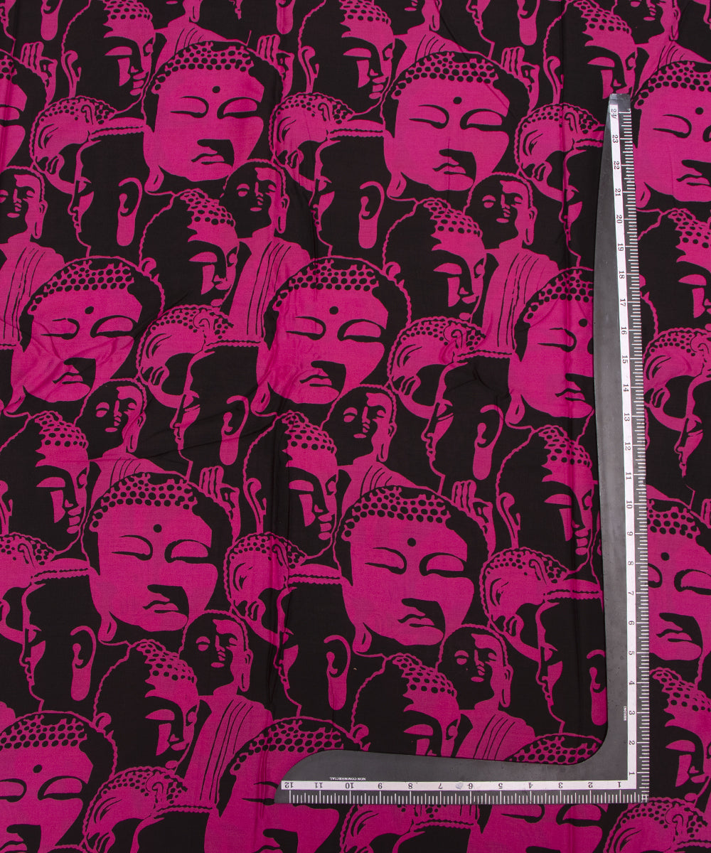 Fuchsia Colour Buddha Digital Printed Pure Muslin Fabric