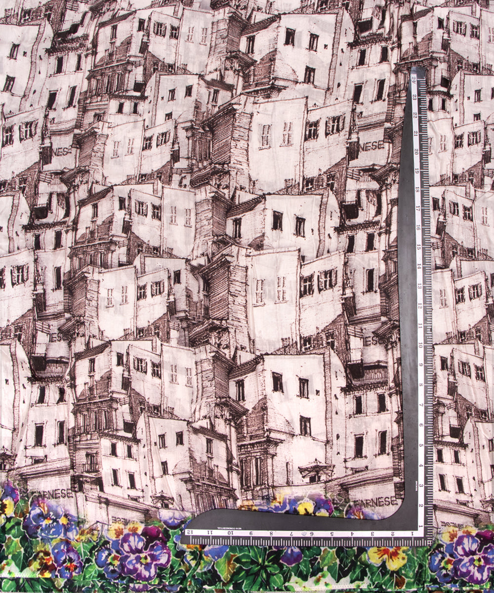 White Colour Abstarct Digital Printed Pure Muslin Fabric