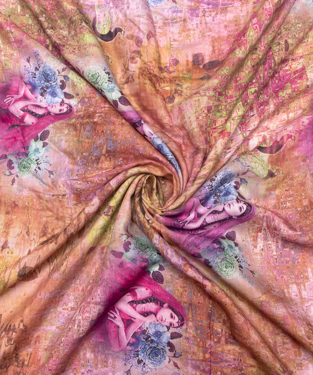 Multi Colour Figure Digital Printed Pure Muslin Fabric