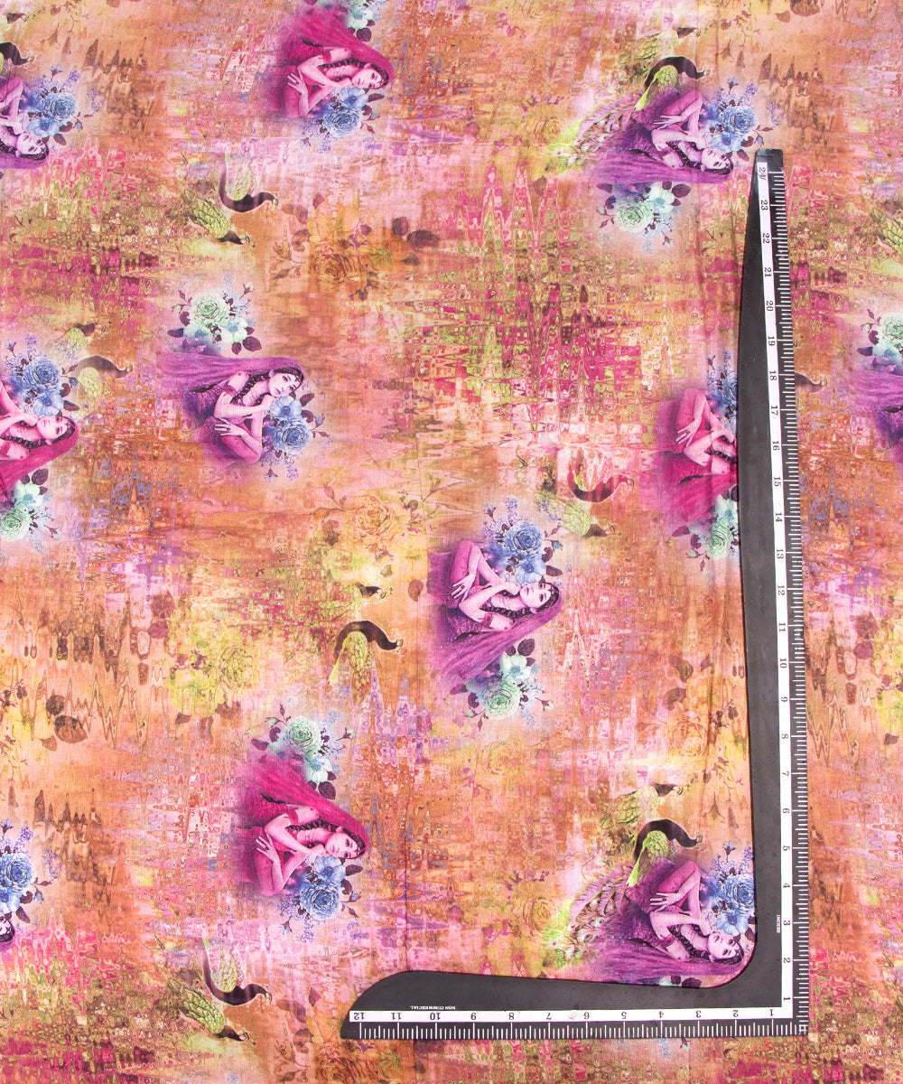 Multi Colour Figure Digital Printed Pure Muslin Fabric