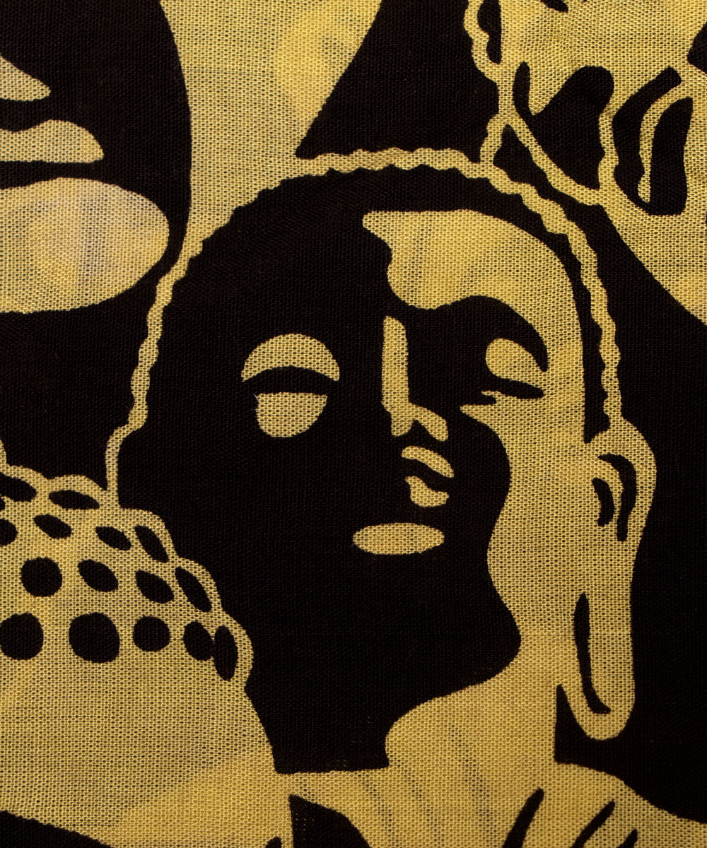 Black Colour Buddha Digital Printed Pure Muslin Fabric