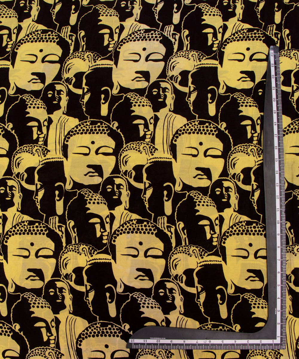 Black Colour Buddha Digital Printed Pure Muslin Fabric