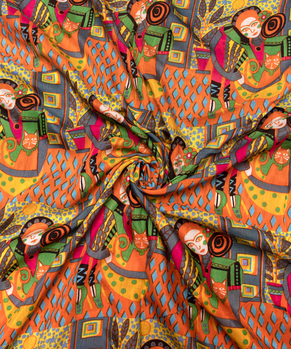 Multi Colour Figure Digital Printed Pure Muslin Fabric